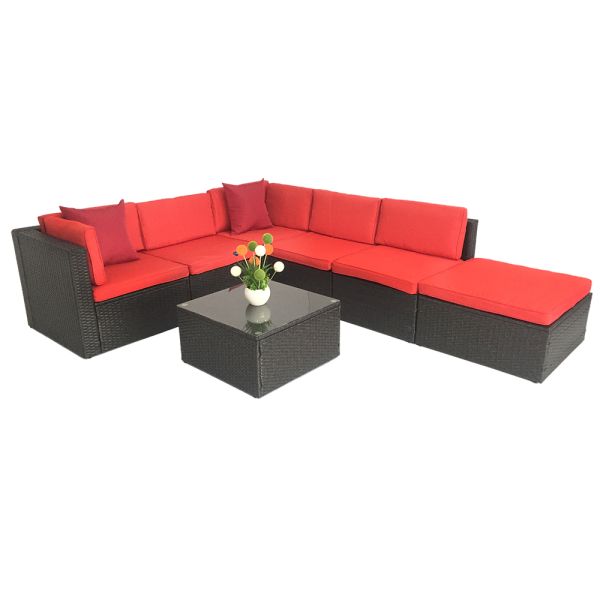 Factory Wholesale Rattan Wicker Outdoor Furniture 7 Pieces Corner Conversation Sofa Set