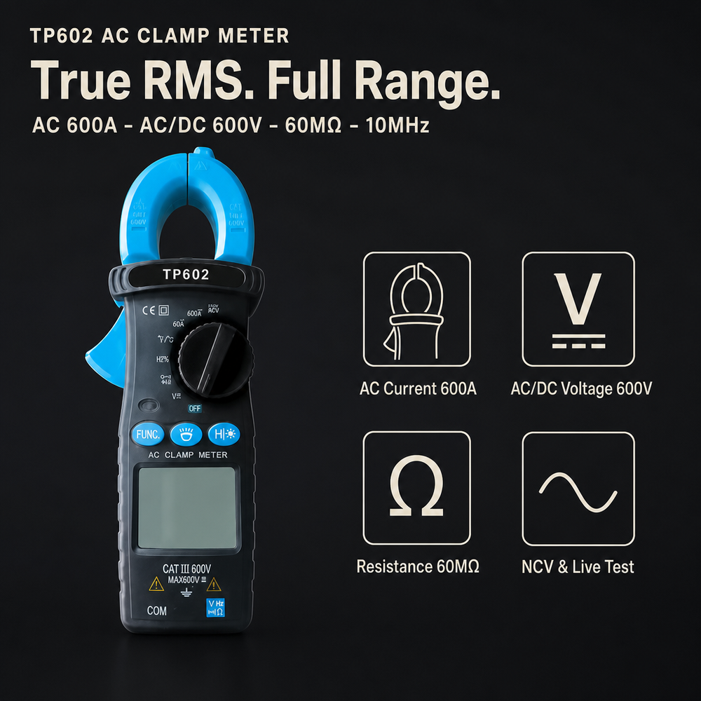 True RMS Clamp Meter NCV Detection CAT III Clamp Multimeter 600A AC Digital Tester for Industrial Maintenance