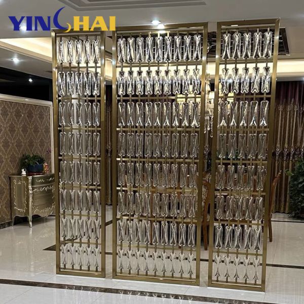 OEM Stainless Steel Screen Partition Crystal Pendant Glass Metal Room Dividers Partitions