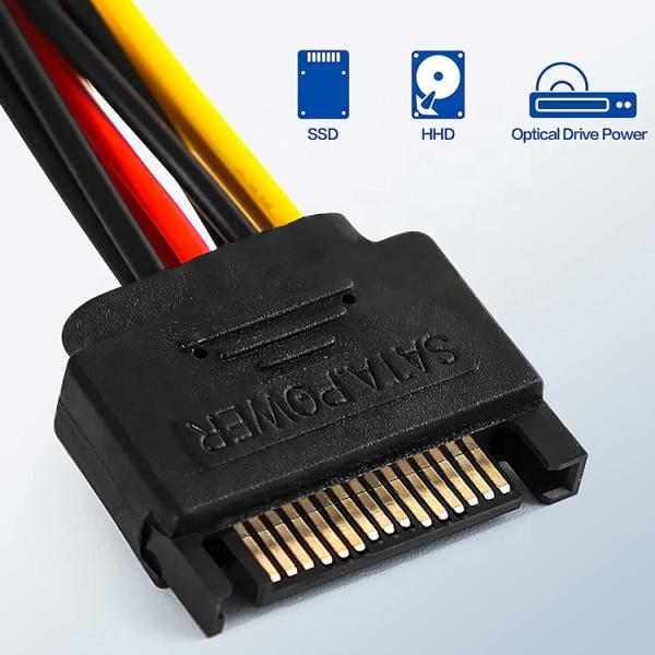 Sata 15 Pin Male to Dual Molex 4 Pin Lp4 IDE Female Hard Drive Power Y Adapter Converter Cable for HDD SSD