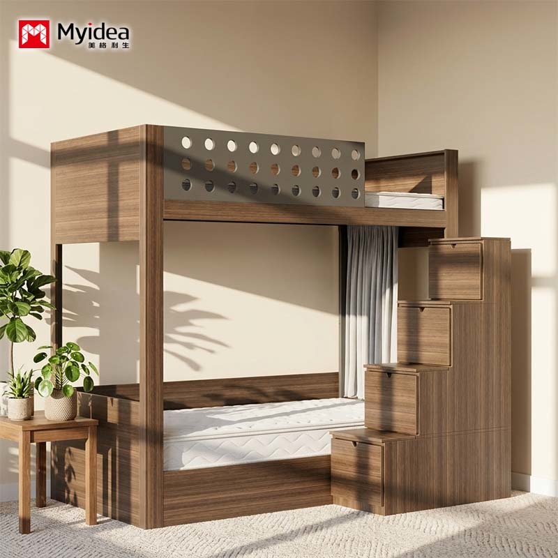 Sturdy Bunk Bed with Integrated Storage Stairs – Ideal Dual-Bunk for College Dorms and Apartment Living.