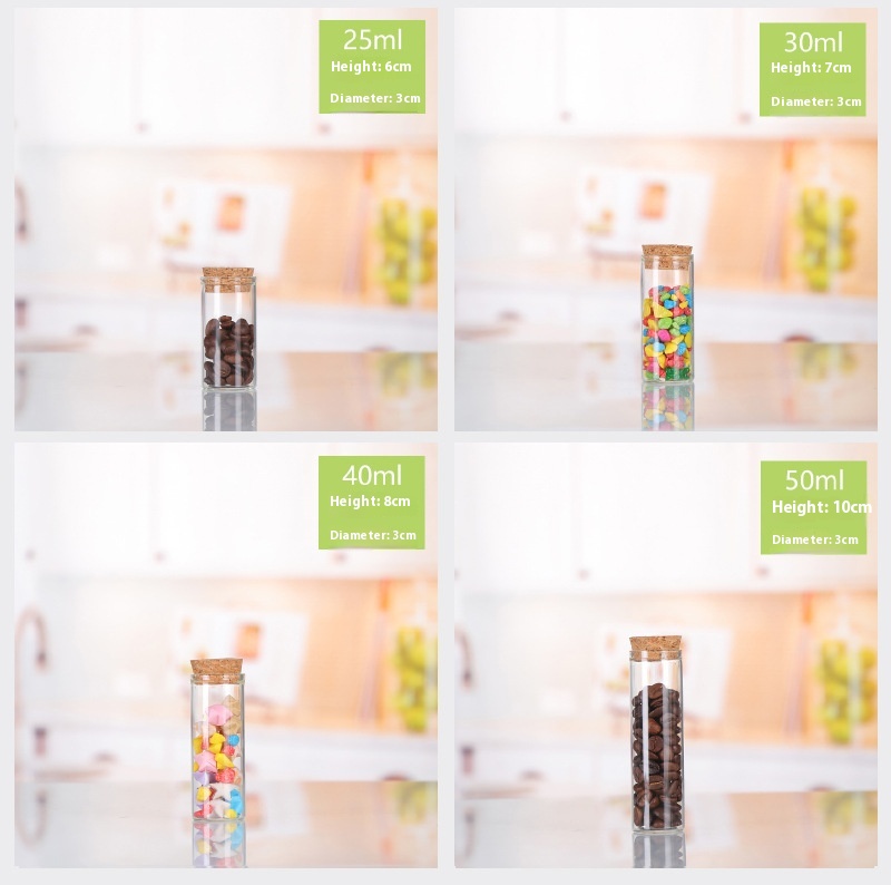 30mm Transparent Flat Mouth for Test Tube Bottle with Rose Flower Dispensing Bamboo Lid Straight Glass Candy Container