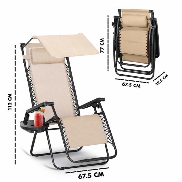 Sun Lounger, Frame Folding Zero Gravity Recliner For Sleeper, Carry Folding Leisure Patio Lounger With Canop