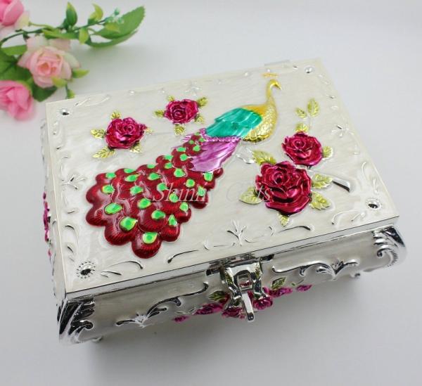 Shinny Gifts European Princess Metal Jewelry Box Medium Zinc Alloy Embossed Rose Pattern