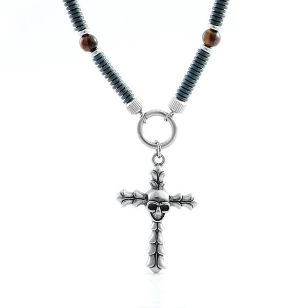 Stainless steel skull cross pendant, European and American cross-border trendy boyfriend necklace hang tag