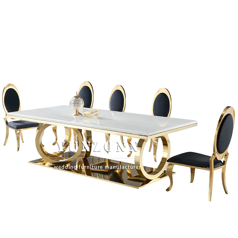 Modern Luxury Gold Legs Rectangular Dining Decor Glass Tables Set Stainless Steel Tables for Events Wedding Banquet Decorations