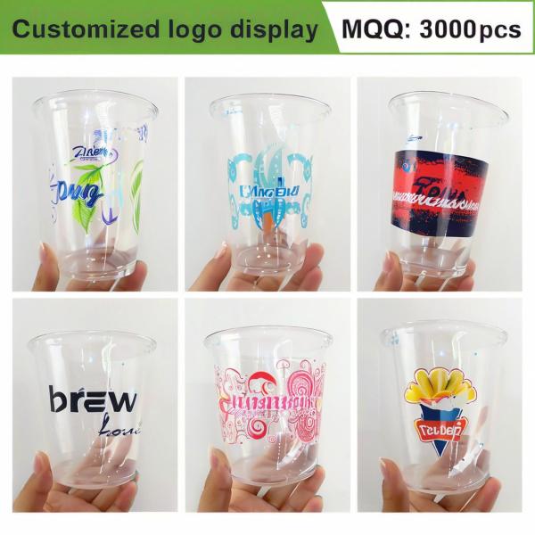 Licencia Logotipo personalizado Tazas de plástico desechables suaves y transparentes Taza de plástico de té de burbujas con tapa Taza de jugo de Boba