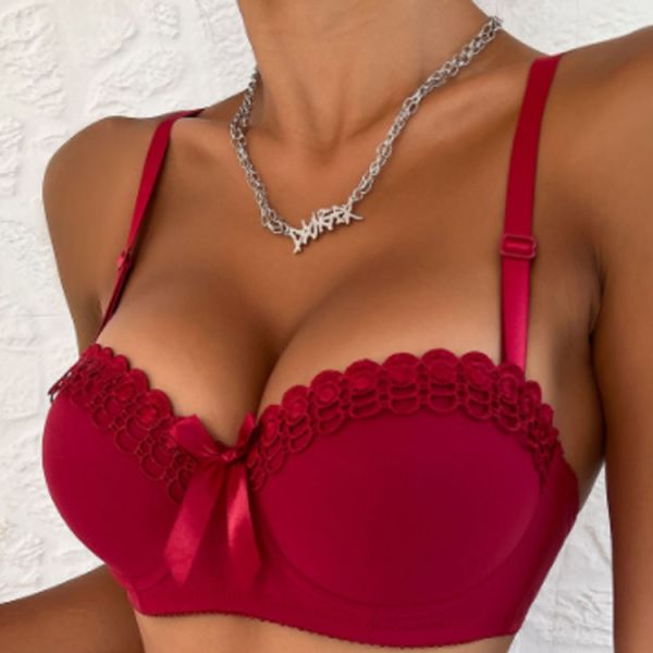 Women Bra Embroidered Butterfly With Steel Ring Underwear Non-slip Fashionable Ladies Sexy Big Chest Small Bra