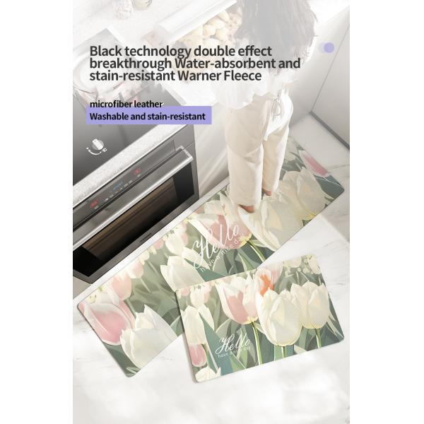 Simple Flower Kitchen Mat Absorbent and Wear-Resistant Long Strip Carpet for Household