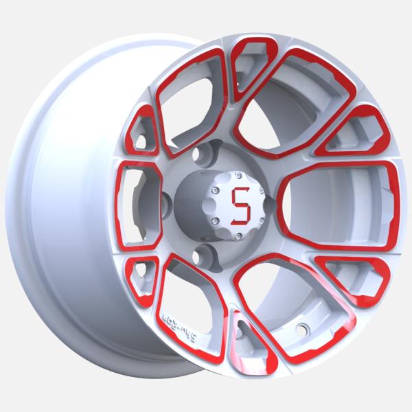 Гольф-кар 12 дюймов, красные/белые колеса, электрофоретическое покрытие с центральным колпачком S