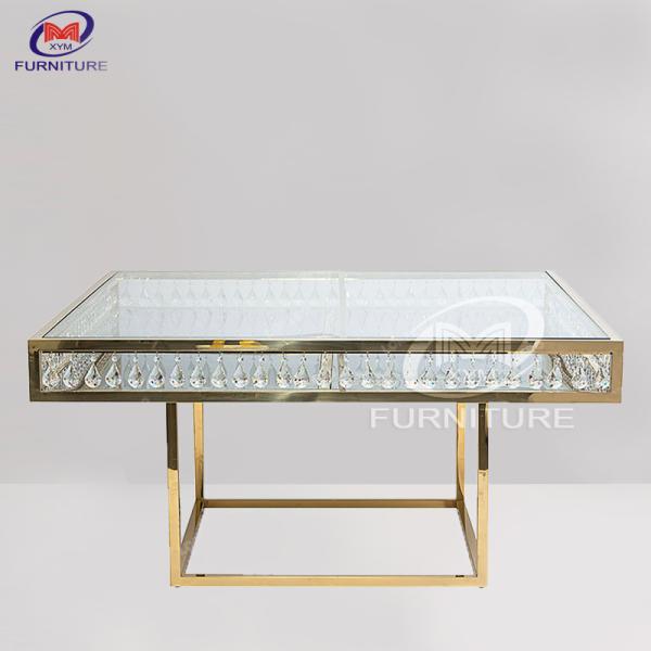 Stainless Steel Legs Rectangular Banquet Table Crystal Pendant Decoration