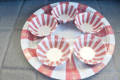 Wholesales stainless steel tableware round dish set with lid set of 5 serving sauce dipping bowl with tray