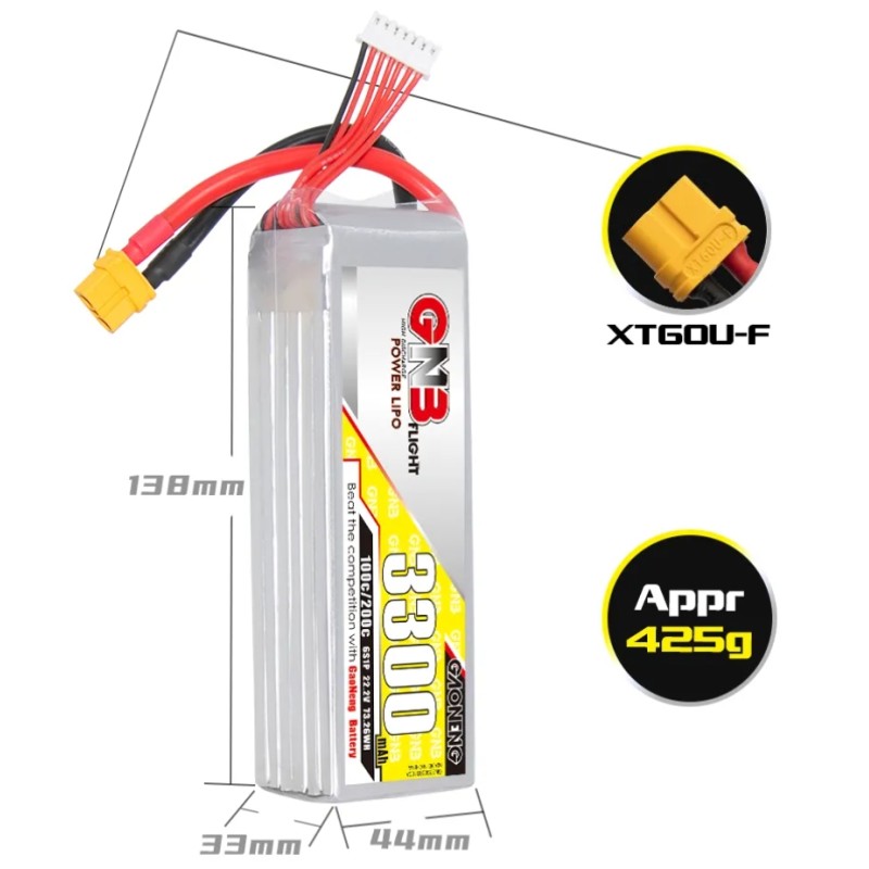 GNB 3000mAh 6S LiPo 22.2V 100C XT60 RC Car Drone Battery High-Performance 3500 5000mAh C-Rating Flight High Discharge C