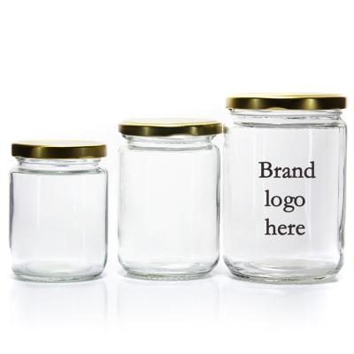 Custom Logo Wholesale Food Grade Transparent Round Food Storage Glass Container Jar With Screw Metal Lid for Food Packing