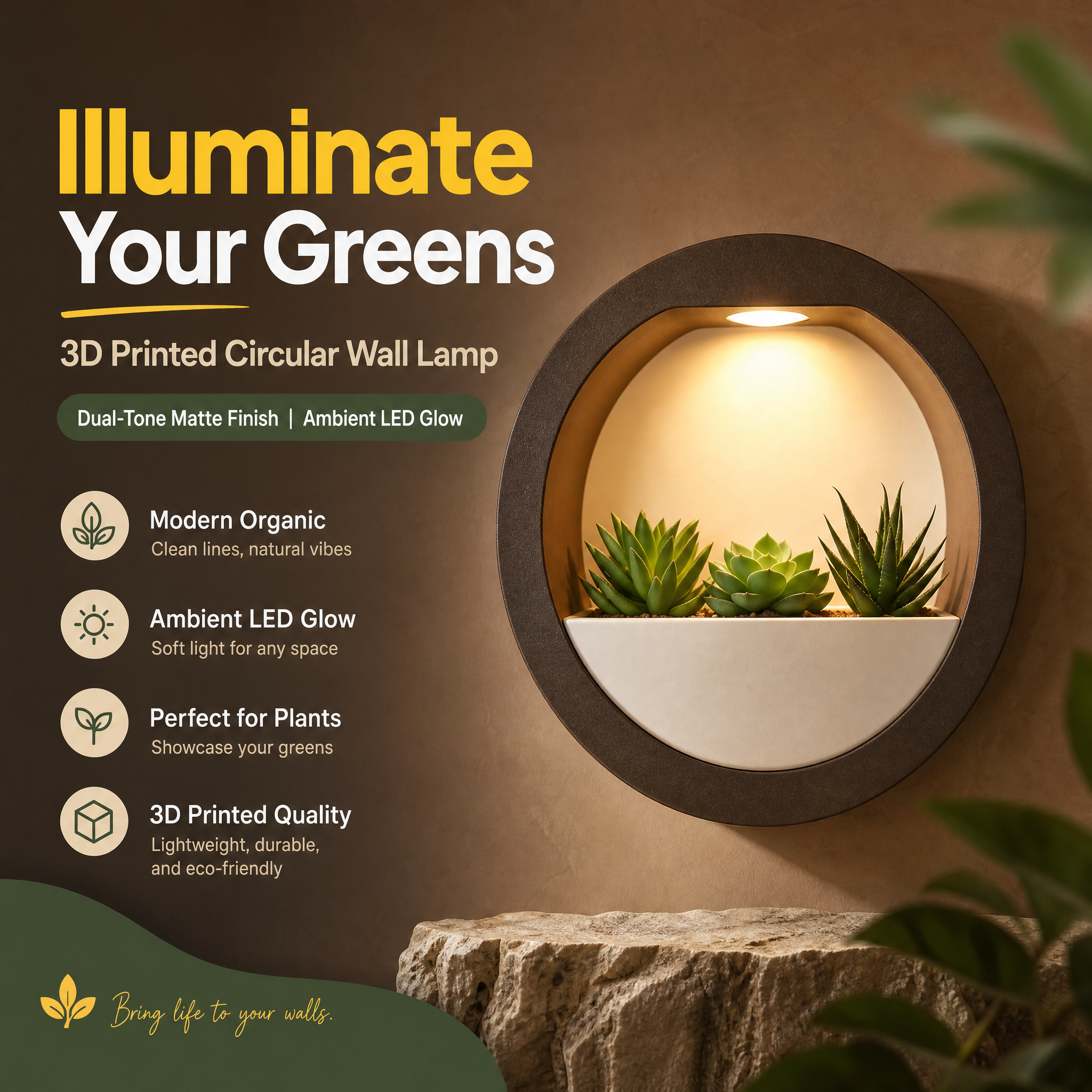 Living Room Homestay 3D Printed Decor Plant Wall Light Dual Tone Wall Mount Lamp