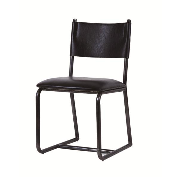 Vintage Top Genuine Black Leather Padded Dining Room Chairs Steel Frame European Style