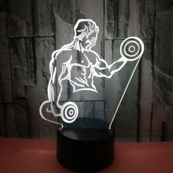 Hot sale muscle man 3D LED night light for kids boys Dumbbell fitness control LED visual light Gift 3D table lamp