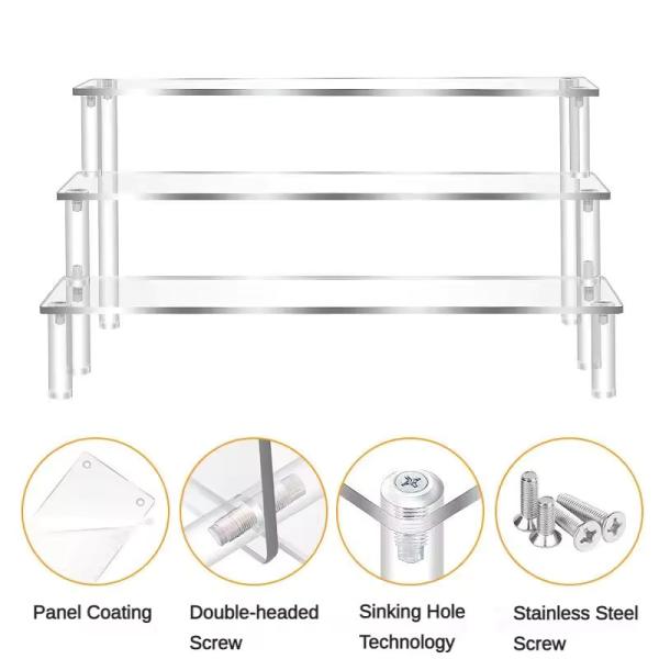 Assembled Design 3 Layers Acrylic Stand Riser Cosmetics Display Shelf For Action Figures