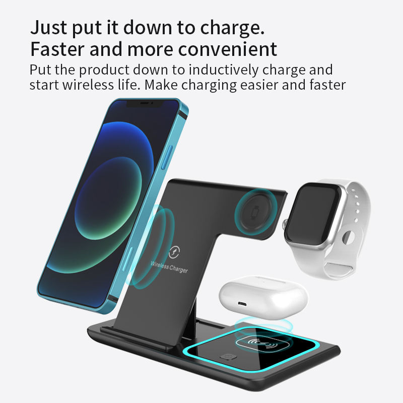 Wireless 3 In 1 Phone Watch Earbud Charger Multifunction Stand Charging Station Fast Charging Dock