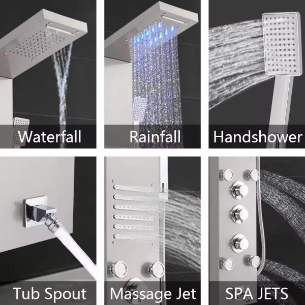 LED Bathroom Shower Set with Stainless Steel Multi Function Shower Tower Panel System