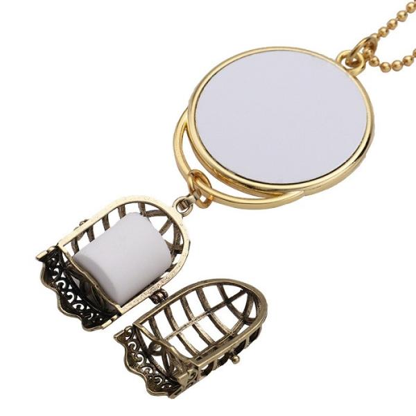 Ornamento para automóviles de metal con doble cara que se puede imprimir colgante colgante en blanco con jaula de pájaros Ornamento para automóviles de sublimación de fragancia