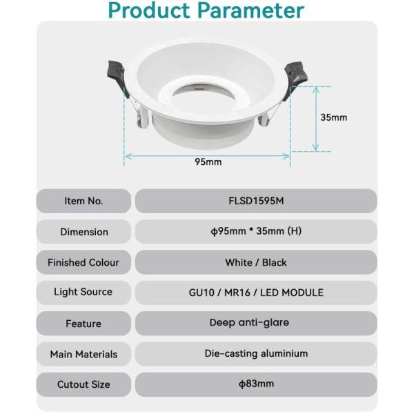 Commercial Lighting Recessed Spotlight With Deep Anti-Glare Design
