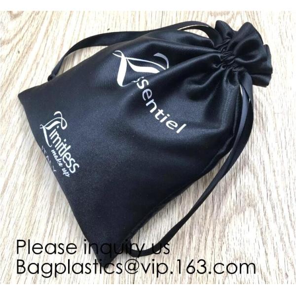 Beige Satin Drawstring Bag For Shoe,Purple Satin Pouch With Ribbon,Logo Satin Drawstring Bag,Hair Extension Bag , Gift W