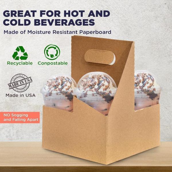 Hot Cold Drinks 2 Cup Carrier Kraft Fashion Disposable Paperboard Beverage Cup Holder