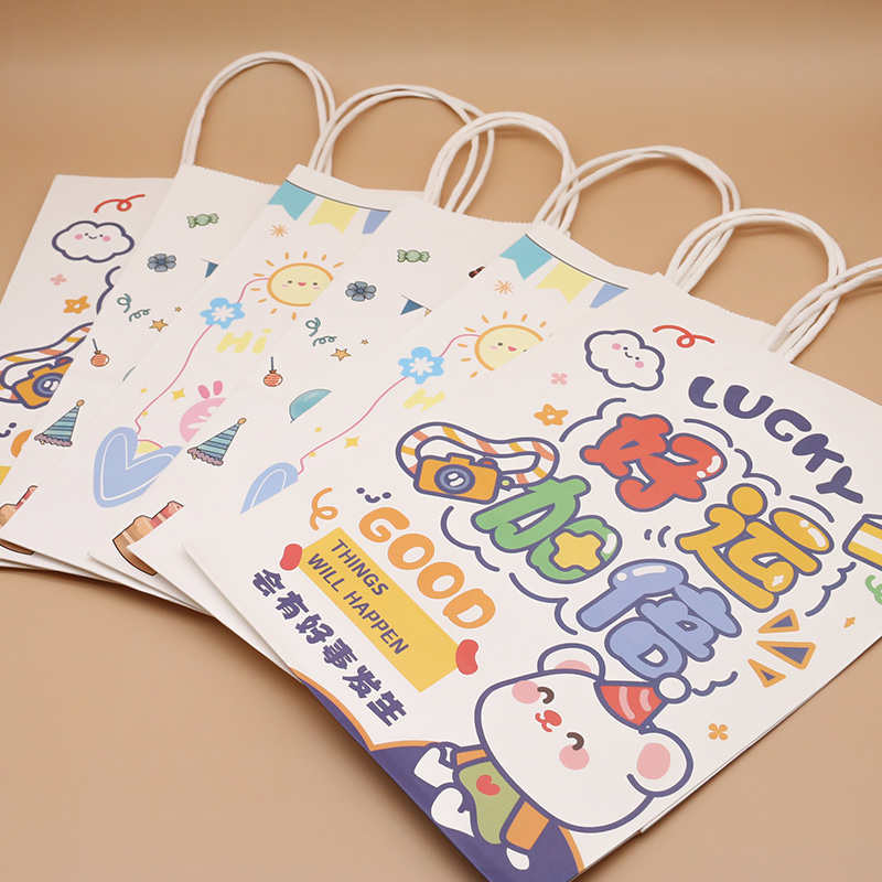 Cute Cartoon Pink Kraft Paper Tote Bag For Birthday Parties And Holidays