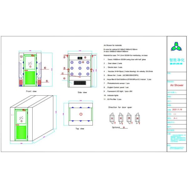 Сторона 2 дуя душевая воздуха SUS304 1.2mm с дверями качания