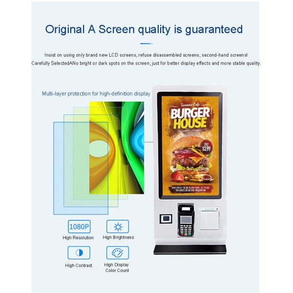 27 Inch High-definition smart multi-touch McDonald's self-service ordering machine with QR code scanner