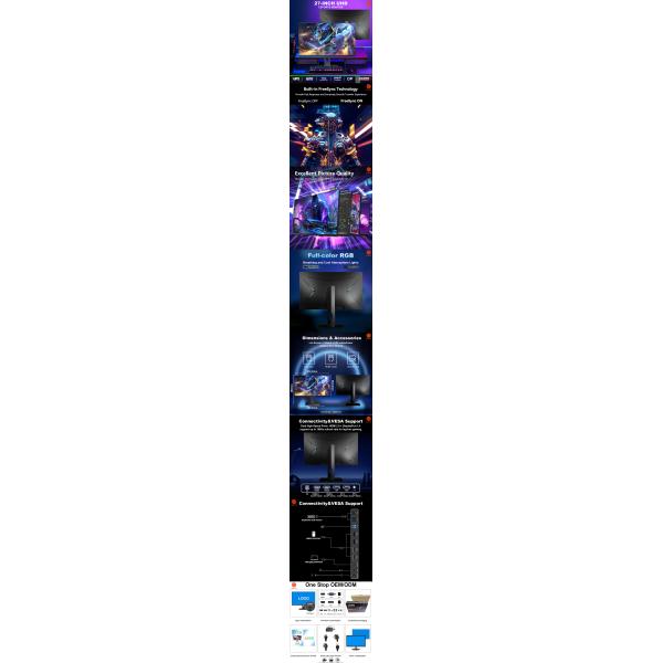 4k Gaming Monitor 27 Inch UHD Resolution 180hz Fixed Bracket Computer Monitor 300cd/M2