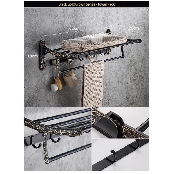 European Antique Black Bathroom Rack Set with 1 Layer and Oxidation Surface Finishing