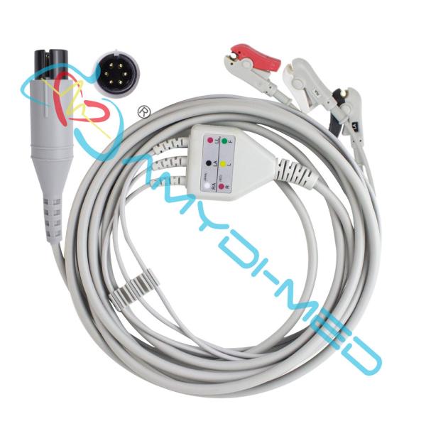 3 Lead Clip ECG Cables And Leadwires Round 6P Compatible With Nihon Konden Mindray