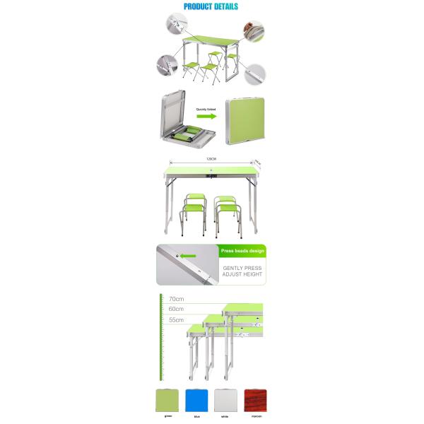 Plastic and Aluminum Picnic Folding Table 100kgs Load