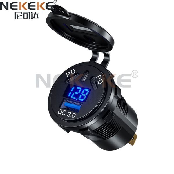 Dual PD 45W Marine Power Socket with QC 3.0 Charging Ports and LED Voltmeter for Cars and Boats