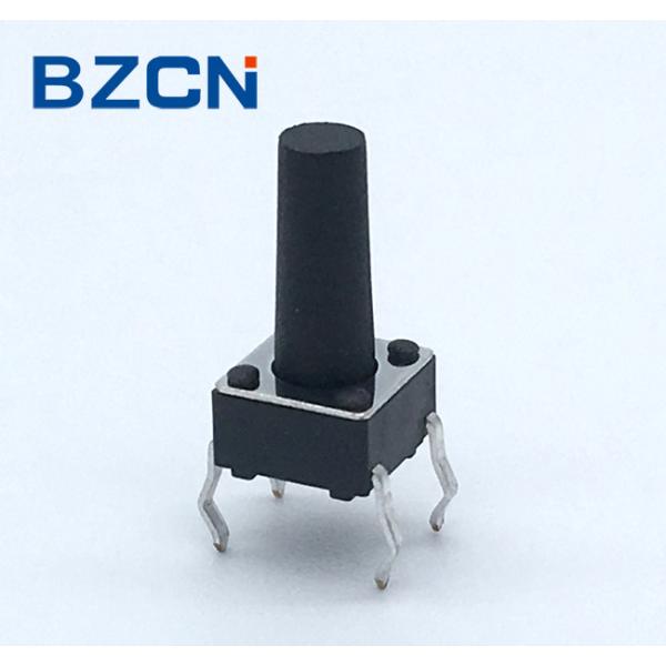 Low Noise 6mm Tactile Switch Through Hole Terminal Vertical Push Black Button