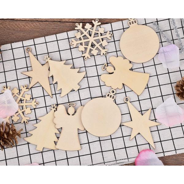 Christmas Wooden Ornaments  Wood Slices Decorations Hanging Embellishments with Strings DIY  Ornament Crafts Tree