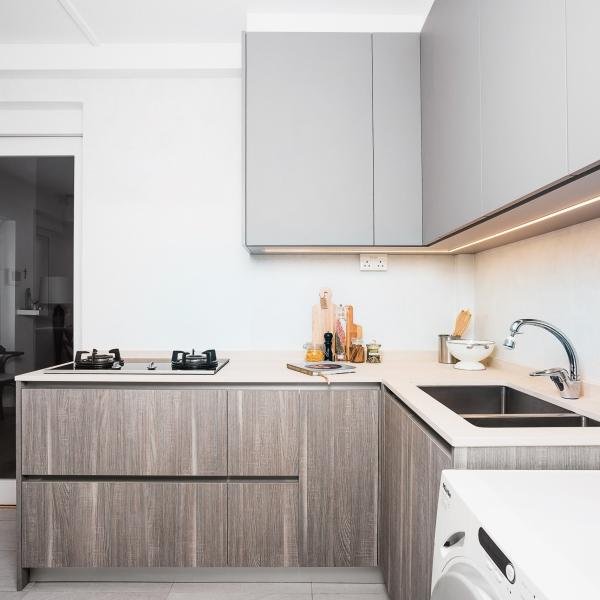 Small Matt Gray Kitchen Cabinets Wood Grain Melamine Kitchen Storage Set