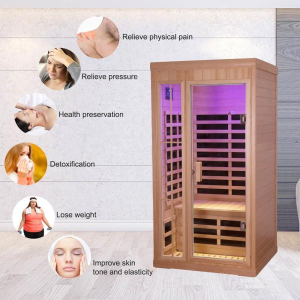 Deluxe 1 Person Steam Room Solid Wood Personal Sauna Room Infrared With LED Color Lights