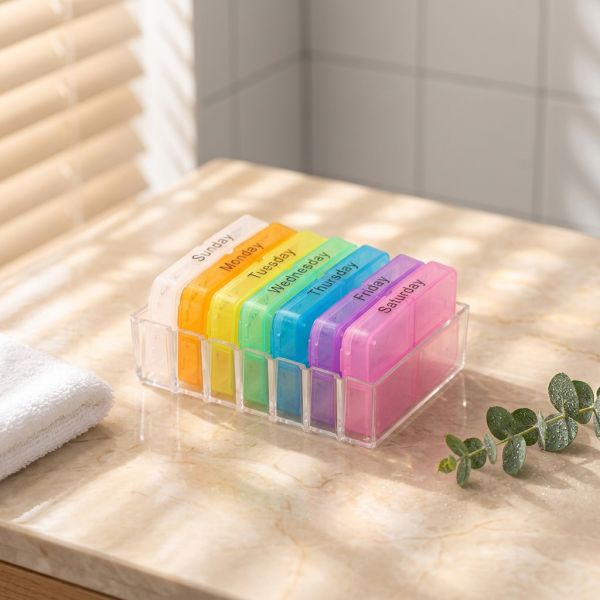 Customized New Design Food Grade PP Child-Resistant Pill Organizer Medicine Storage Weekly 7 Days 28 Compartments Custom Logo