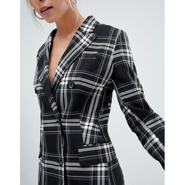 OEM high quality girls multi check print blazer dress