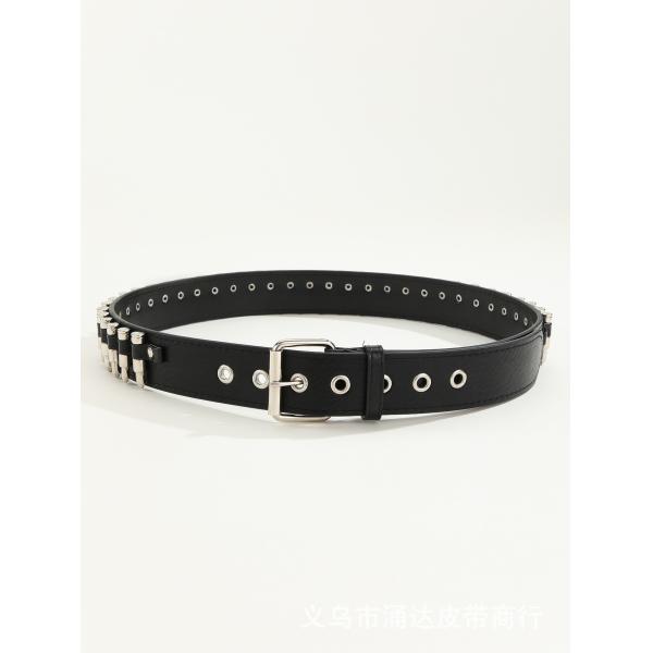 Ordinary Style 2-4cm Men's Western Punk Rivet Belt with Smooth Buckle Pant Decoration