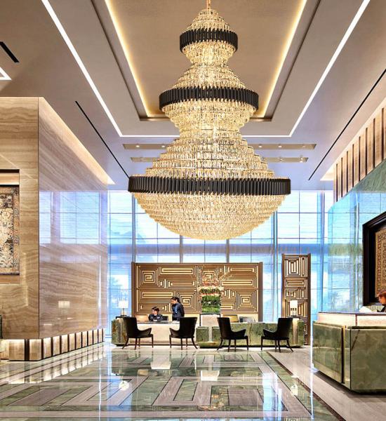 Top luxury Staircase Chandelier Lighting Large Home Decoration Crystal black ceiling light(WH-NC-93)