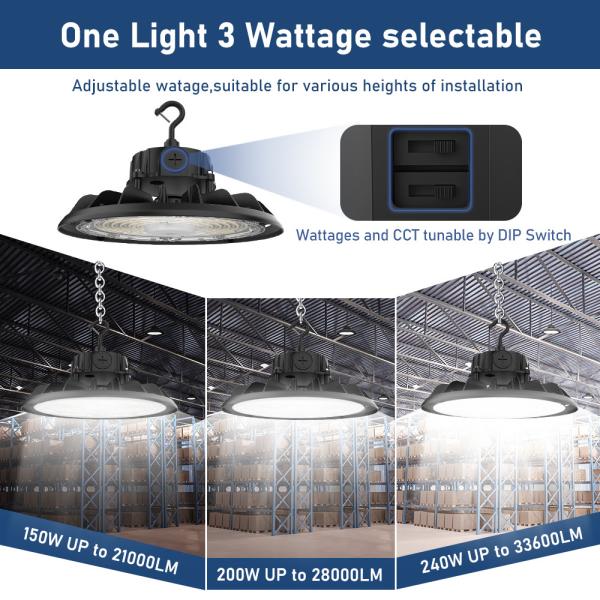 Lâmpada LED Industrial de Armazém 150W 200W 3CCT 150lm/Watt IP65 UL DLC Dimmable OEM ODM