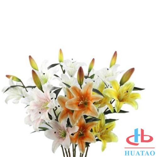 Single 3 Heads Lily Flowers Waterproof Artificial Flowers For Wedding