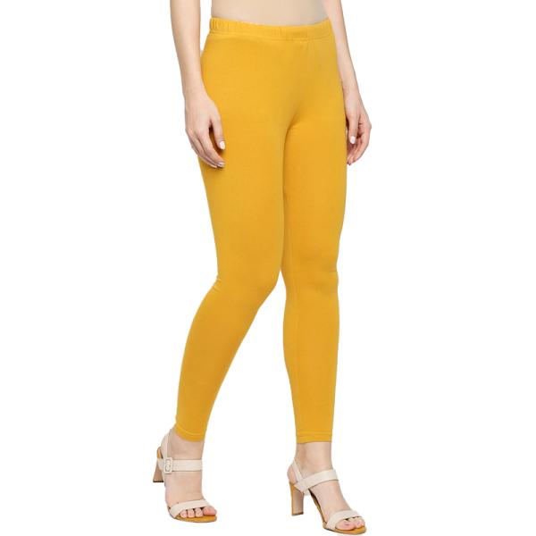 High Quality Women Yellow Solid Cotton Ankle Length Gym Yoga Leggings Sport with OEM Logo