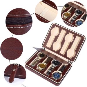 Portable Leather Watch Box With Multi Slot Design Velvet Lining