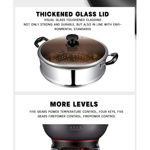 Stainless Steel Electric Skillet 28cm Portable Multi-purpose Soup Pot for Home Cooking