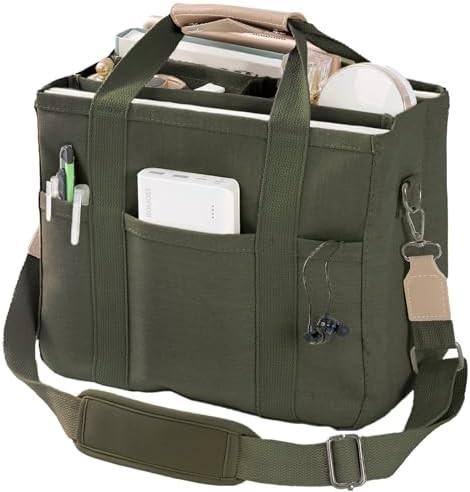 Canvas Tote Bag with Multi Pockets Crossbody Tote Bag for Women Trendy Shoulder Handbag Everything Tote Bag with Compart
